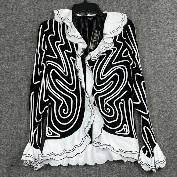 Peck & Peck Cardigan Zip Jacket Size 6 Mesh Sheer Ruffle Artsy Abstract NEW - Picture 1 of 8
